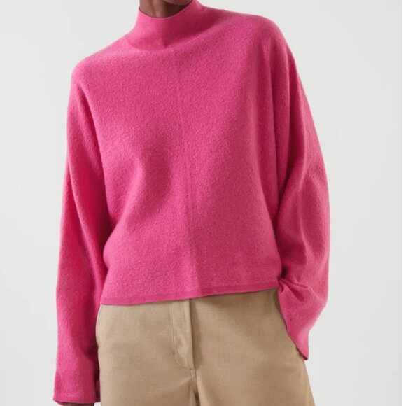 COS Pink Turtleneck 100% Boiled Wool Sweater Size S - Picture 1 of 8